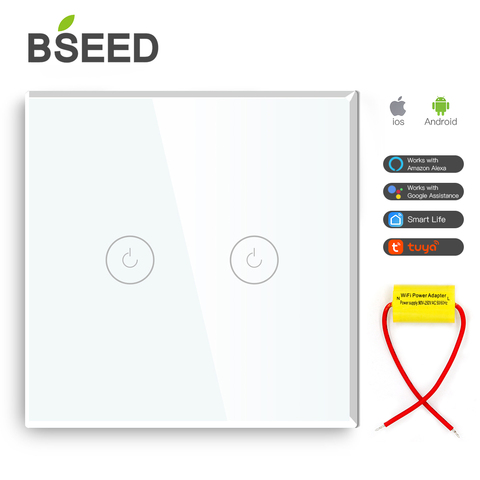 BSEED Single Live Line Wifi Switch 2 Gang Smart Switch Glass LED Smart Switch White Black Golden EU Touch Switch ► Photo 1/6