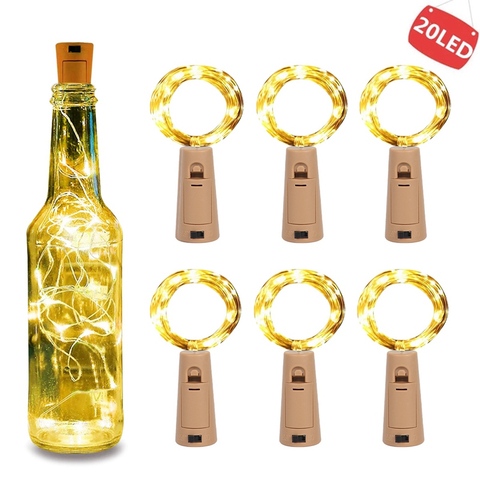 Battery Powered Garland Wine Bottle Lights with Cork 20 LED Copper Wire Colorful Fairy String Lights  for Party Wedding Decor ► Photo 1/6