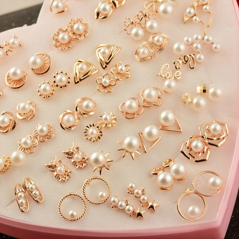 36 Pairs/lot Cute Simulated Pearl Earrings for Women Jewelry Bijoux Brincos Pendientes Mujer Fashion Stud Earrings Wholesale ► Photo 1/6
