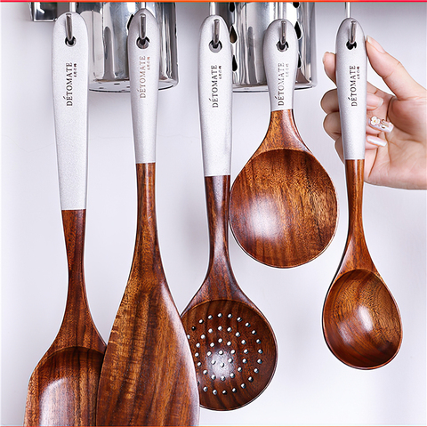 Solid Wood Cooking Tool Set Eco-friendly Teak Spatula Rice Scoop Environmental Protection Tableware Household Kitchen Supplies ► Photo 1/6