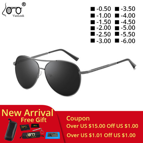 Myopia Sunglasses Diopter Polarized Driving Mens Women Oval Sun Glasses Fashion Pilot -0.50-6.00 ► Photo 1/6