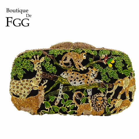 Boutique De FGG Rain Forest Jungle Women Crystal Animal Zoo Evening Bags Ladies Diamond Party Handbag Bridal Wedding Clutch Bag ► Photo 1/6