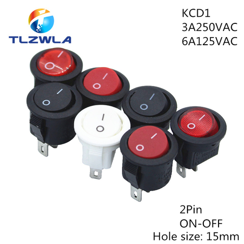 1pcs KCD1 2PIN 15mm On/Off Round Boat Rocker Switch DC AC 3A/250V Car Dash Dashboard Track Dropshipping ► Photo 1/6