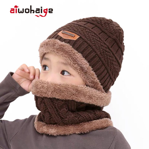 Cute Toddler Baby Hat Winter Boy and Girl Knitted Hat Scarf Warm Baby Woolen Hat