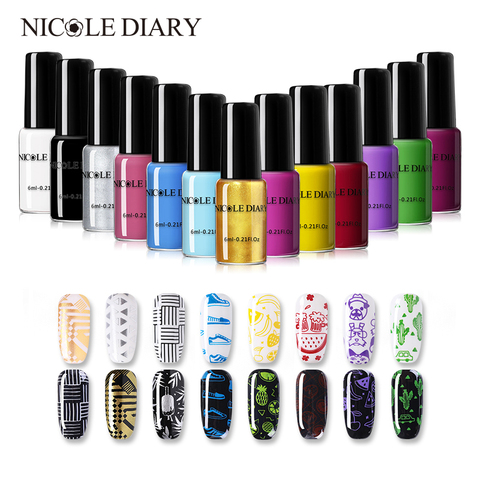 NICOLE DIARY 13pcs Black White Nail Stamping Polish Varnish Gold Silver Nail Art Stamp Oil for Plate Manicuring Printing Varnish ► Photo 1/6