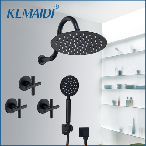 KEMAIDI Square Shower Head Waterfall Spout Shower Faucet Set 8 12 16 Inch Black Shower Rainfall Tub Shower Faucet Bathtub Rain ► Photo 1/6