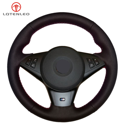 LQTENLEO Black PU Artificial Leather Steering Wheel Cover for BMW E60 E61 Touring 530d 545i 550i E63 Coupe E64 630i 645Ci 650i ► Photo 1/6
