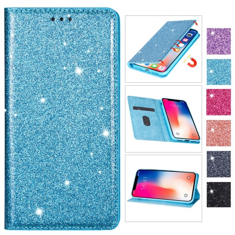 Bling Glitter Women's Wallet Case Leather Flip Stand Case For Samsung S21 S21Plus S21Ultra S20FE S10 S9 S8 S7 Note10 Note20 F62 ► Photo 1/6
