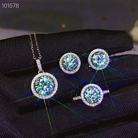 exquisite glitting moissanite gemstone ring earrings bracelet and necklace jewelry set with real 925 silver round natural gem ► Photo 1/6