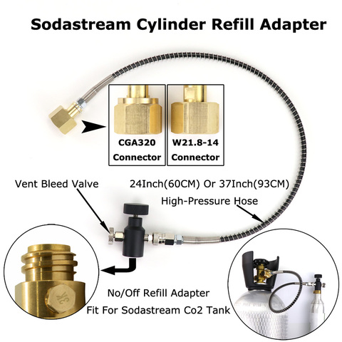 NEW SodaStream SodaClub Cylinder CO2 Refill Station Adaptor With Hose On/Off adapter and W21.8-14(DIN 477) Or CGA320 Connector ► Photo 1/6
