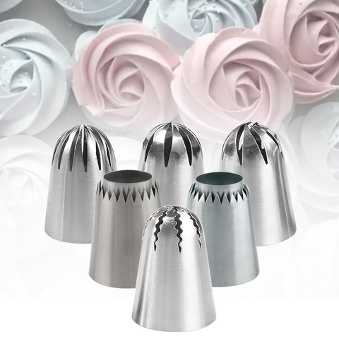 6Pcs Large Rose Flower Iciping Piping Nozzles Sultan Tube Russian Pastry Nozzles Donut Cake Decorating Tips Confectionery Baking ► Photo 1/6