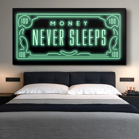 Money Never Sleeps Canvas Art Posters And Prints Inspiring Phrases Canvas Paintings On the Wall Art Pictures Home Wall Decor ► Photo 1/6