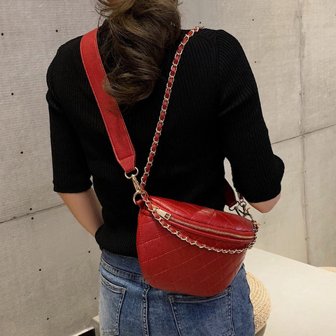 New Chain Waist Bag Women Leather Belt Bag Women Fanny Pack Zipper Hip Bag High Capacity Banana Bag Shoulder Belt Kidney Bags ► Photo 1/6