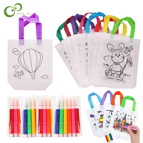 5 Sets DIY Graffiti Bag with Markers Handmade Painting Non-Woven Bag for Children Arts Crafts Color Filling Drawing Toy GYH ► Photo 1/6