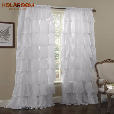 White Blinds Rod Curtain Tulle Multi-layered Lace Curtains for Bedroom Window Solid Color Blackout Curtain Home Use Cortinas ► Photo 1/6