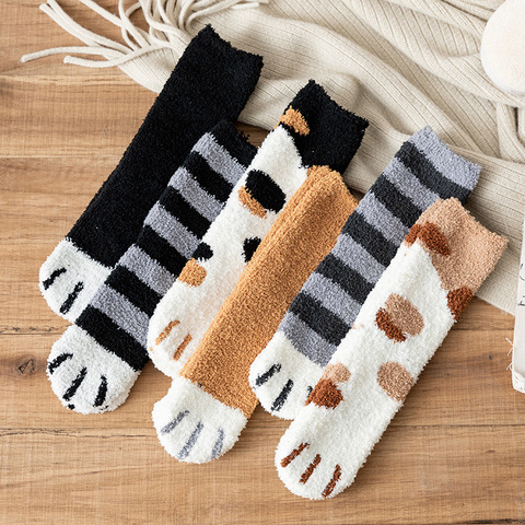 Autumn Winter Cat's Paw Coral Fleecy Woman Socks Cotton Japanese Harajuku Style Kawaii Socks Women 82701 ► Photo 1/6