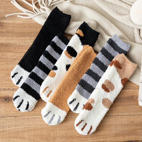 Autumn Winter Cat's Paw Coral Fleecy Woman Socks Cotton Japanese Harajuku Style Kawaii Socks Women 82701 ► Photo 1/6