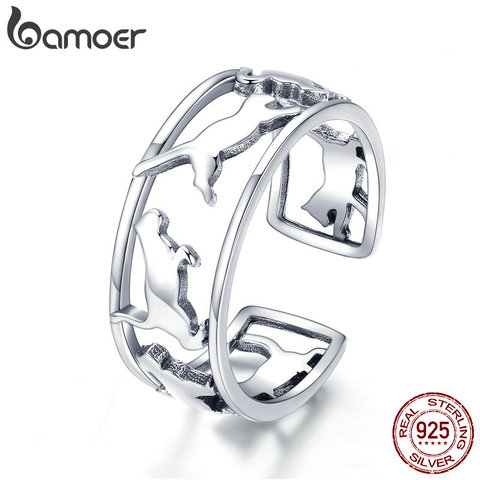 BAMOER Hot Sale 925 Sterling Silver Playing Cat Pussy Cocktail Finger Rings for Women Happy Cat Animal Ring Jewelry Gift SCR473 ► Photo 1/6