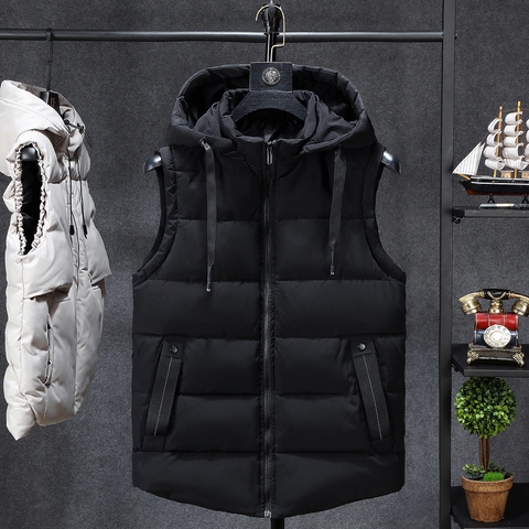 Mens Winter Sleeveless Jacket Men Down Vest Men's Warm Thick Hooded Coats Male Cotton-Padded Work Waistcoat Gilet Homme Vest 7XL ► Photo 1/6