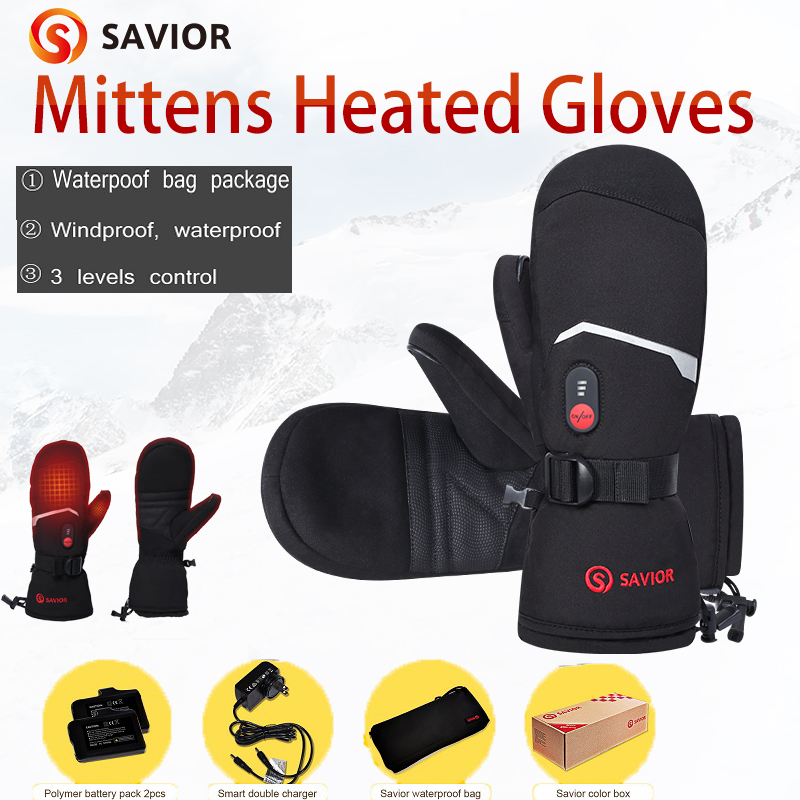 Savior Full finger Skiing Heated Gloves Mittens Touch Screen Waterproof