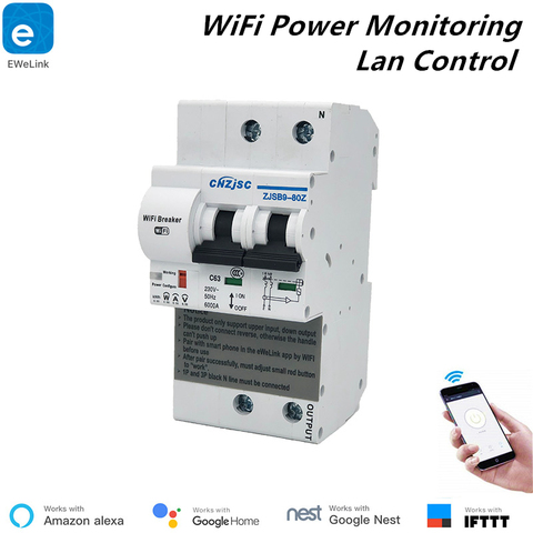 EWelink New 2P WiFi Circuit Breaker Power Monitoring Meter Function Smart Breaker Alexa Google Home Compatible Lan Control ► Photo 1/6