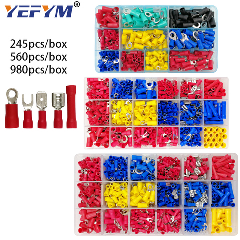 Box assorted full insulated fork U-type set terminals connectors assortment kit electrical wire crimp spade ring terminal ► Photo 1/6