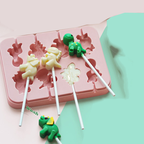 Dinosaur Shapes Silicone Lollipop molds 8 Holes Cartoon DIY Chocolate Candy Fondant Cake Decorating Moulds Baking Utensils ► Photo 1/6