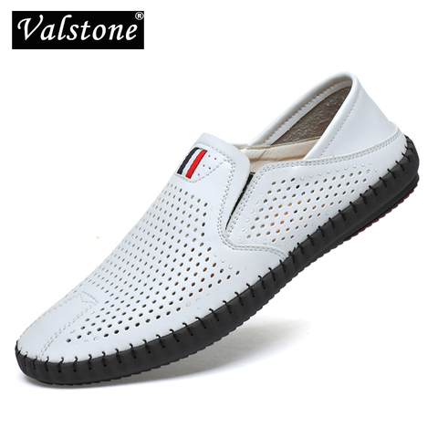 Valstone Hot sale Men's Summer Mocassins 2022 Leather loafers Slip-on soft casual shoes comfortable drive flats White breathable ► Photo 1/6