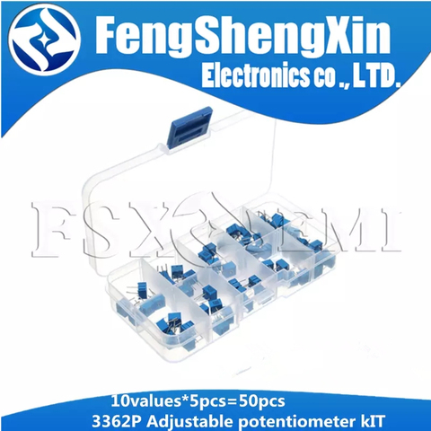 10values*5PCS 3362P Single-turn Adjustable potentiometer kit 3362 1K ohm-1M ohm 500R 1K 2K 5K 10K 20K 50K 100K 200K 1M ► Photo 1/6