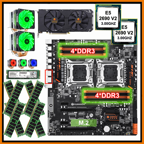 HUANANZHI dual X79 motherboard with 512G NVMe SSD dual CPU Xeon E5 2690 V2 with coolers RAM 128G(8*16G) video card GTX1660 6GD6 ► Photo 1/6