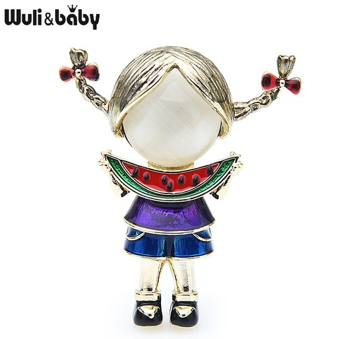 Wuli&baby New Opal Eatting Watermelon Girl Brooches Women Cute Enamel Girl Figure Office Casual Brooch Pins Gifts ► Photo 1/5