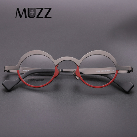 MUZZ Pure Titanium Frames Fashion insider Men's Optical round  Super Small full rim Eyeglasses Frame high myopia Prescription ► Photo 1/6