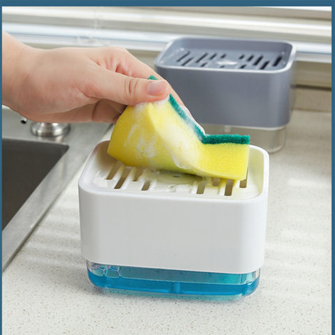 330ml Soap Dispenser for Kitchen + Sponge Holder, Dishwashing Soap Dispenser  2 in 1 Countertop Soap Dispenser Container Box ► Photo 1/5