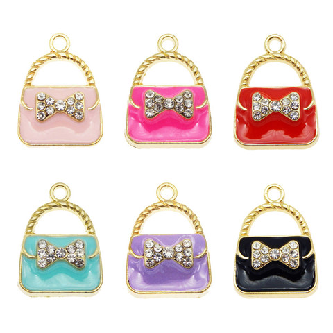 6pcs handbag shape pendant Bow Crystal Enamel Alloy Charms fashion Package Dec women Jewelry earrings necklace keychain bracelet ► Photo 1/6