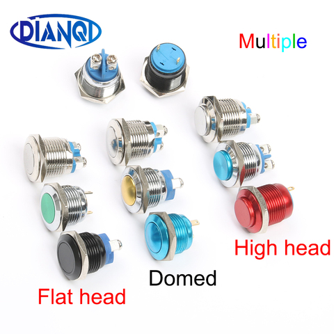 16mm metal push button waterproof nickel plated brass car button switch press button  domed or flat or high head momentary ► Photo 1/6