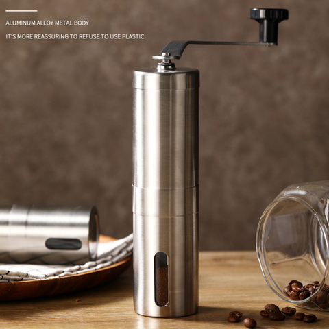 Manual coffee grinder for French embossing machine, hand-held mini, K cup, brushed stainless steel portable conical grinder ► Photo 1/6