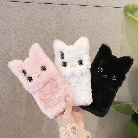 Winter Warm Plush Phone Case for iPhone XS Max XR X 11 Pro Max Cute Cat Furry fluffy Fur Cover for iPhone 6 6S 7 8 Plus Cases ► Photo 1/6