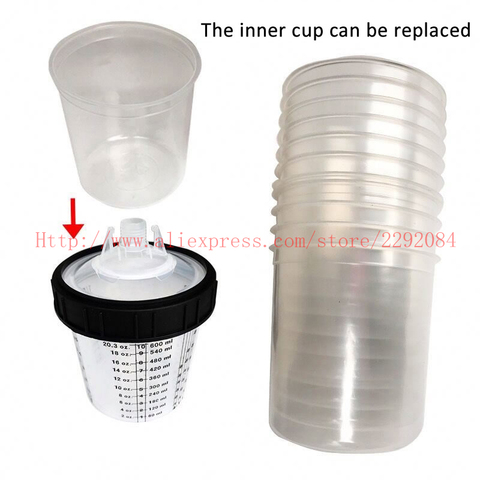 Paint Spray Gun Cup Liners and Lid System 160/400/600/800ML  Plastic Paint Mixing Cups Inner Cup with Lids for Spray-Gun ► Photo 1/6