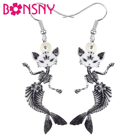 Bonsny Acrylic Halloween Gray Cat Fish Skull Earrings Cute Skeleton Dangle Drop Jewelry For Women Girls Trendy Gift Accessories ► Photo 1/5