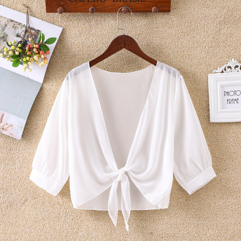 Women Wrap Jacket Half Sleeve Sheer Soft Chiffon Bolero Shrug Open Front Jacket Cardigan for Party Coat ► Photo 1/6