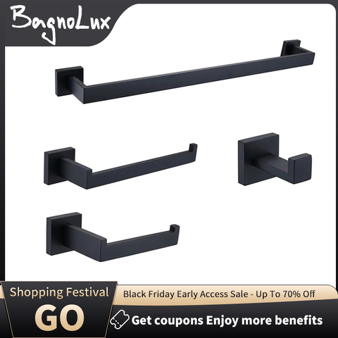 Bathroom Accessories Bathroom Hardware Set Black Robe Hook Towel Rail Bar Rack Bar Paper Holder Shelf ► Photo 1/6