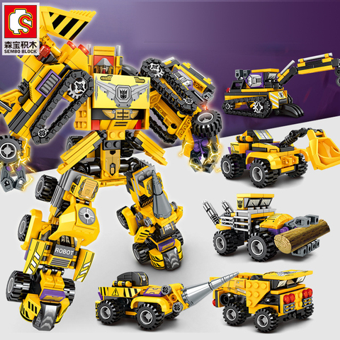 6 in 1 Transformation Robot Building Block City Vehicle Engineering Excavator car truck Racing car Bricks Construction toys ► Photo 1/6