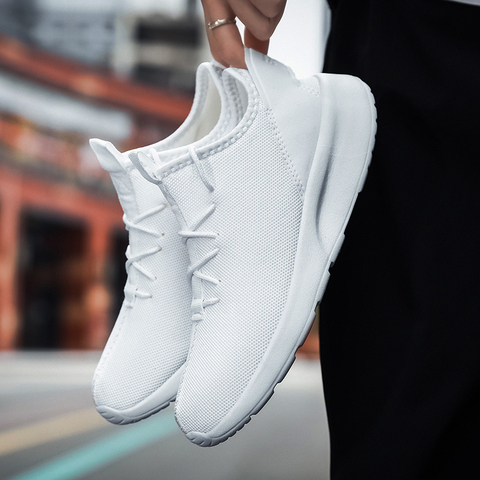 Summer men's breathable casual shoes red outdoor sports solid color running shoes large size white mesh comfortable student shoe ► Photo 1/6