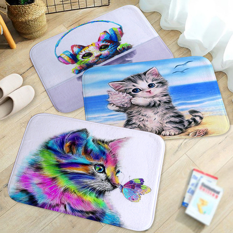 Fashion Kawaii Floor Mats Animal Cute Cat Dog Print Bathroom