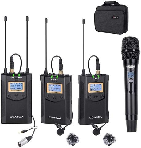 Comica CVM-WM100 Plus 48-Channel Wireless Lavalier Lapel Microphone System for DSLR Cameras,XLR Camcorder,etc.(1RX+2TX+1HTX) ► Photo 1/4
