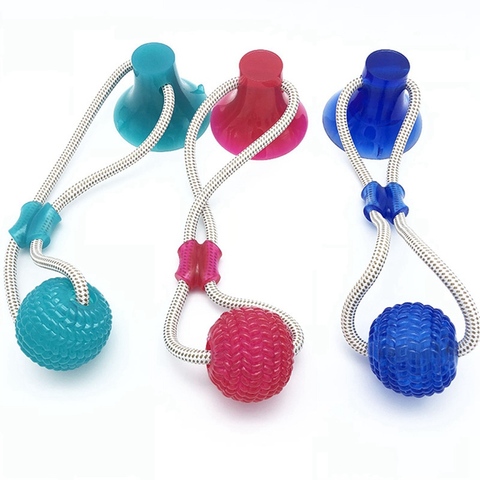 Pets Dog Toys Suction Cup Rubber Dog Chew Toys Pet Ball Tug Toy Tooth Cleaning Chewing Puppy Pet Toy Tug Rope Handle ► Photo 1/6