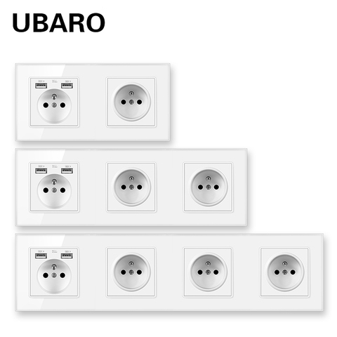 UBARO French Standard Crystal Tempered Glass Usb 5V 2100mA Enchufe Wall Socket Steckdose Pared Prise Murale Sockets AC100-250V ► Photo 1/6