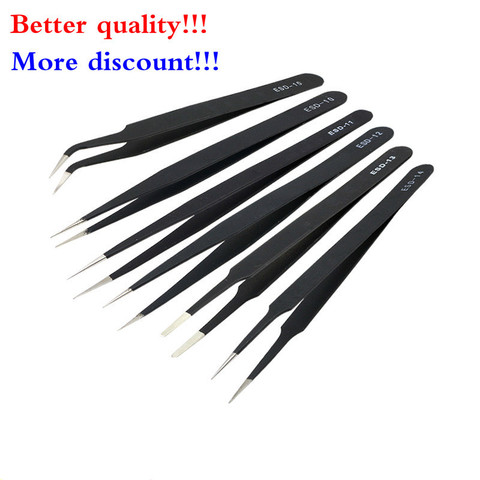 Anti-static ESD Stainless Steel Tweezers Maintenance Tools Eyelashes Tweezers Industrial Curved Straight Tweezers Repair Tools ► Photo 1/5