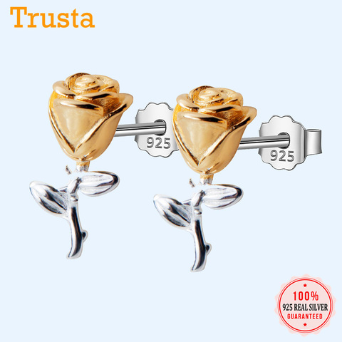 Trusta 100% 925 Sterling Silver Earrings Jewelry Fashion  Rose Flower Stud Earring Love Gift For Girl Friends Teens DS1534 ► Photo 1/6