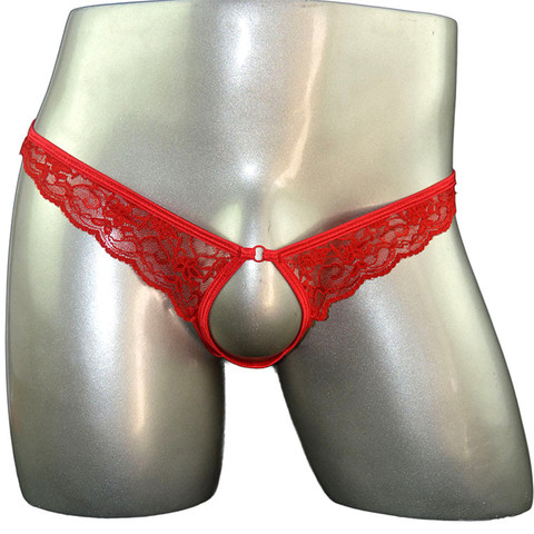 Ultra Thin Open Underwear Men Hole G String Men Transparent Lace See Through Low Waist Slim Thong Tight Elastic Sexy Underwear ► Photo 1/6